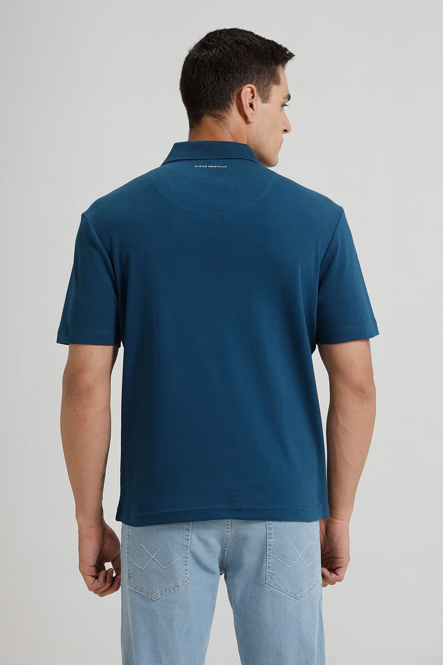 BASICS RELAXED FIT LEGION BLUE COTTON POLO T-SHIRT