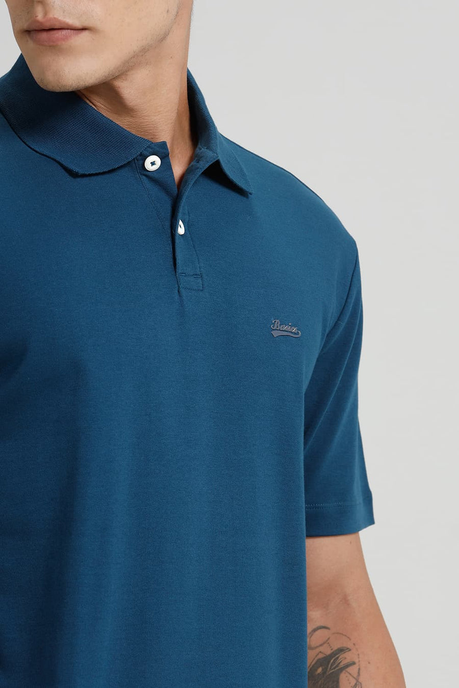 BASICS RELAXED FIT LEGION BLUE COTTON POLO T-SHIRT