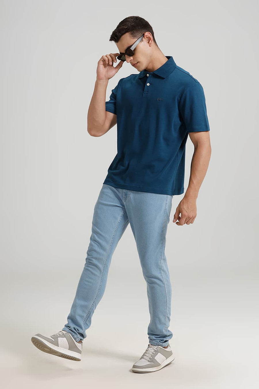 BASICS RELAXED FIT LEGION BLUE COTTON POLO T-SHIRT