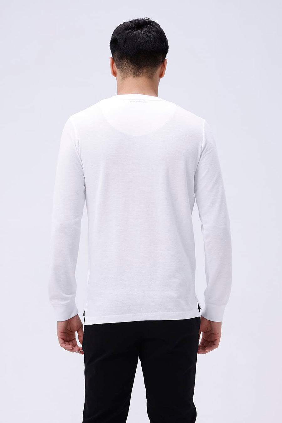 BASICS REGULAR FIT LUCENT WHITE COTTON POLYESTER HENLEY T-SHIRT