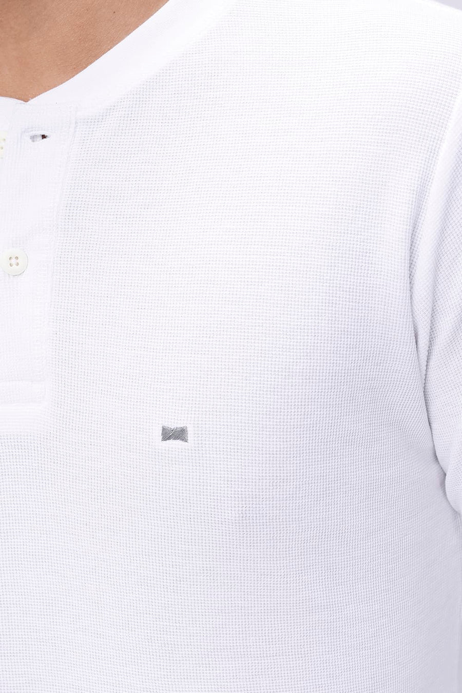 BASICS REGULAR FIT LUCENT WHITE COTTON POLYESTER HENLEY T-SHIRT