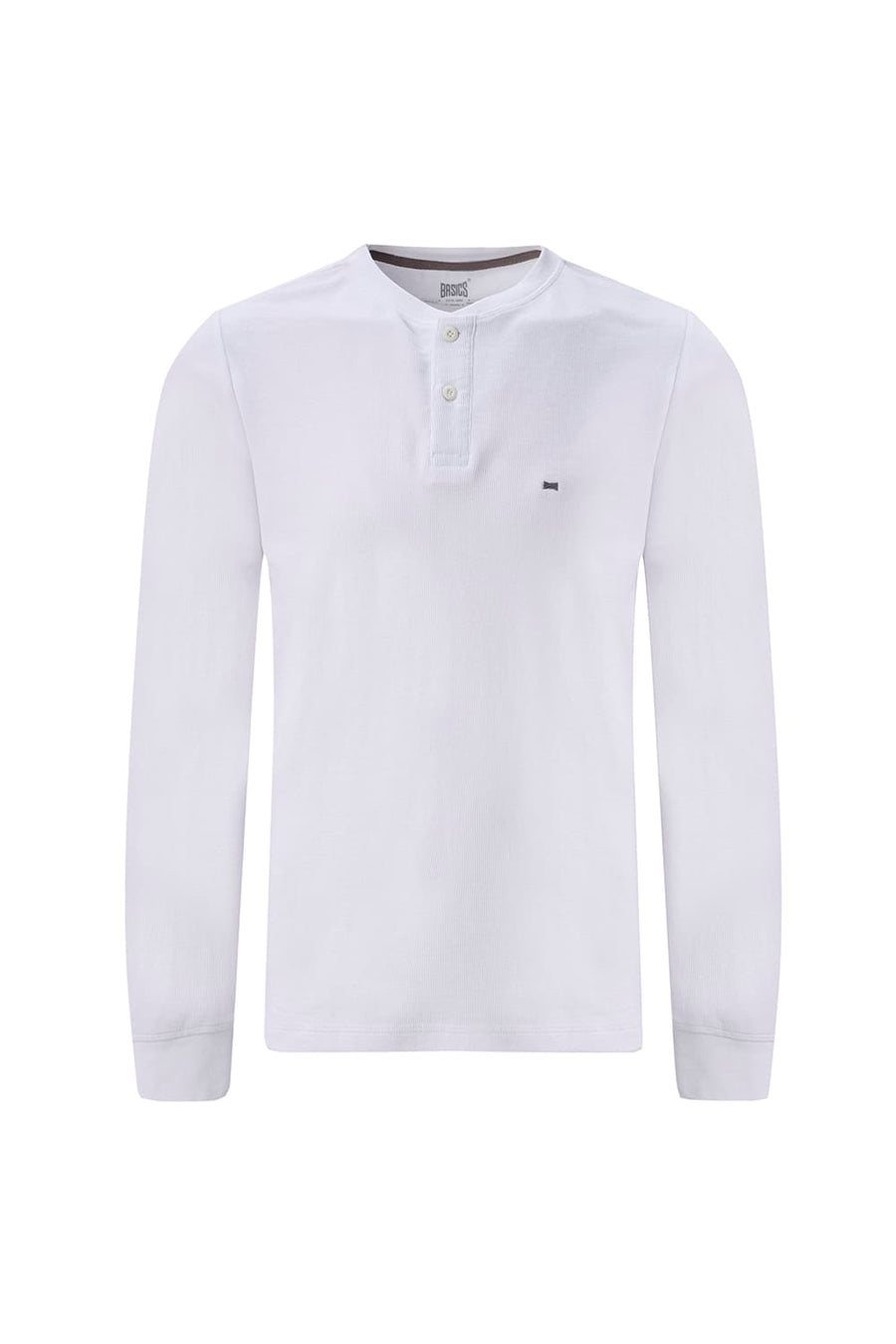 BASICS REGULAR FIT LUCENT WHITE COTTON POLYESTER HENLEY T-SHIRT