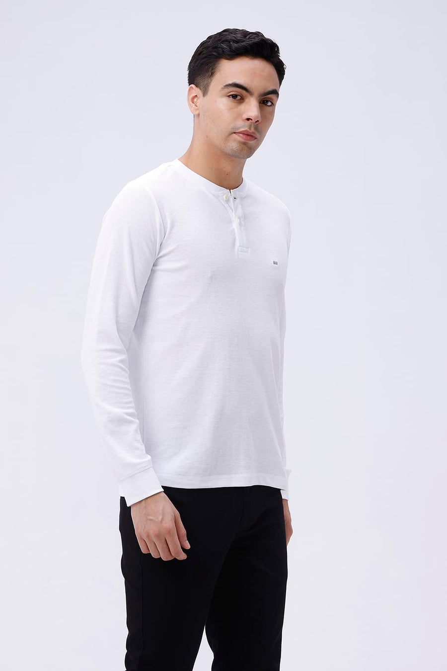 BASICS REGULAR FIT LUCENT WHITE COTTON POLYESTER HENLEY T-SHIRT
