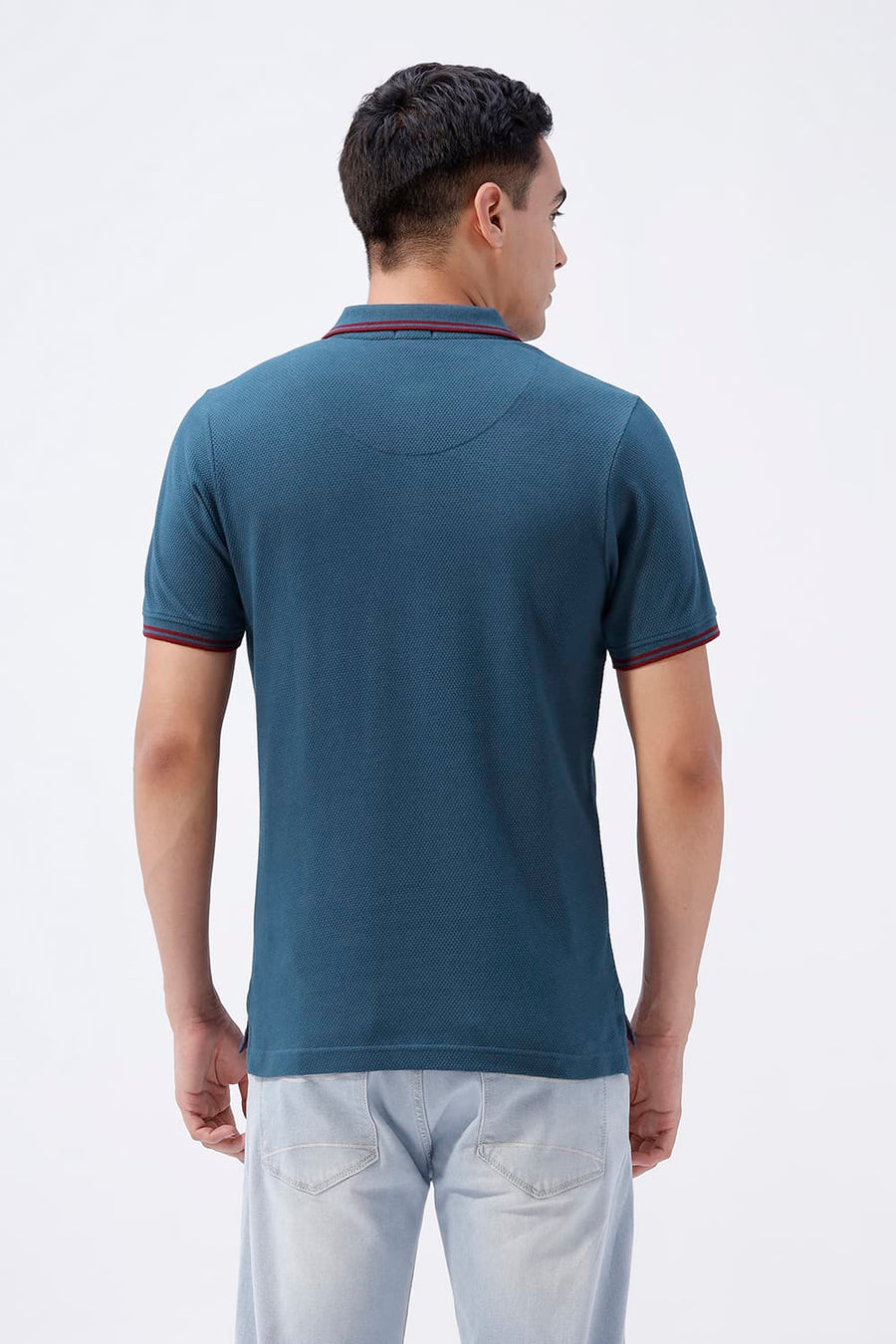 BASICS REGULAR FIT TITAIN NAVY COTTON POLO T-SHIRT