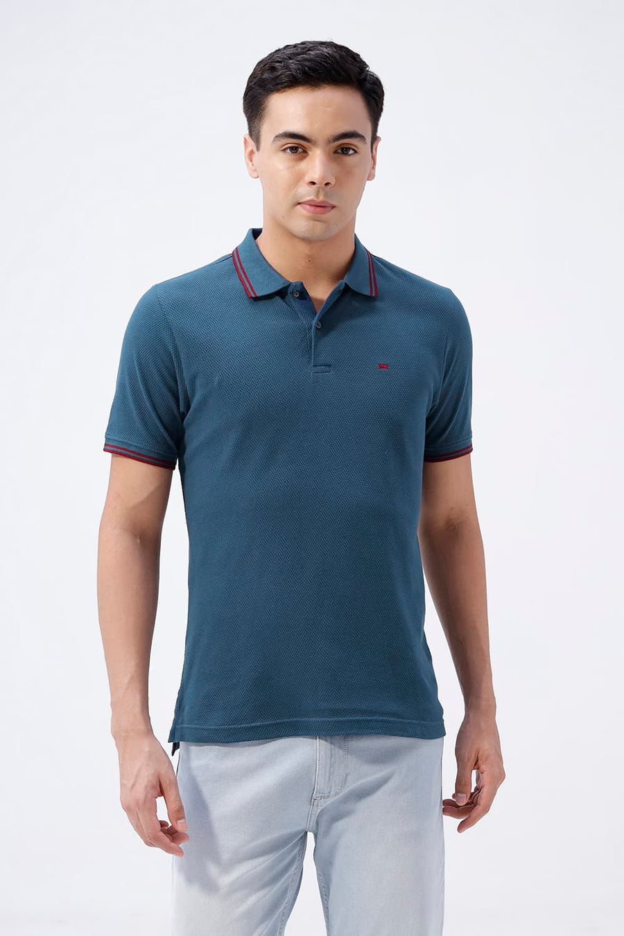 BASICS REGULAR FIT TITAIN NAVY COTTON POLO T-SHIRT