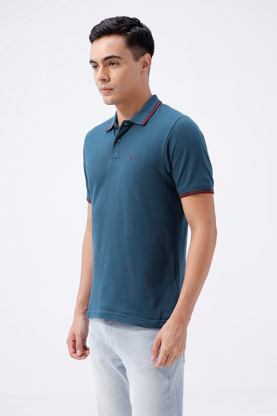 BASICS REGULAR FIT TITAIN NAVY COTTON POLO T-SHIRT