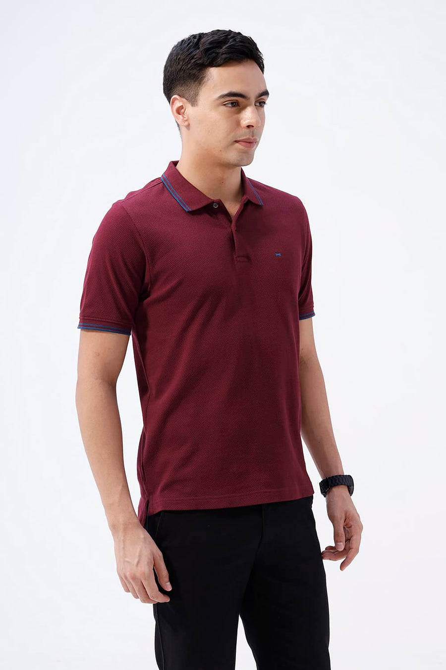 BASICS REGULAR FIT TAWNY PORT COTTON POLO T-SHIRT