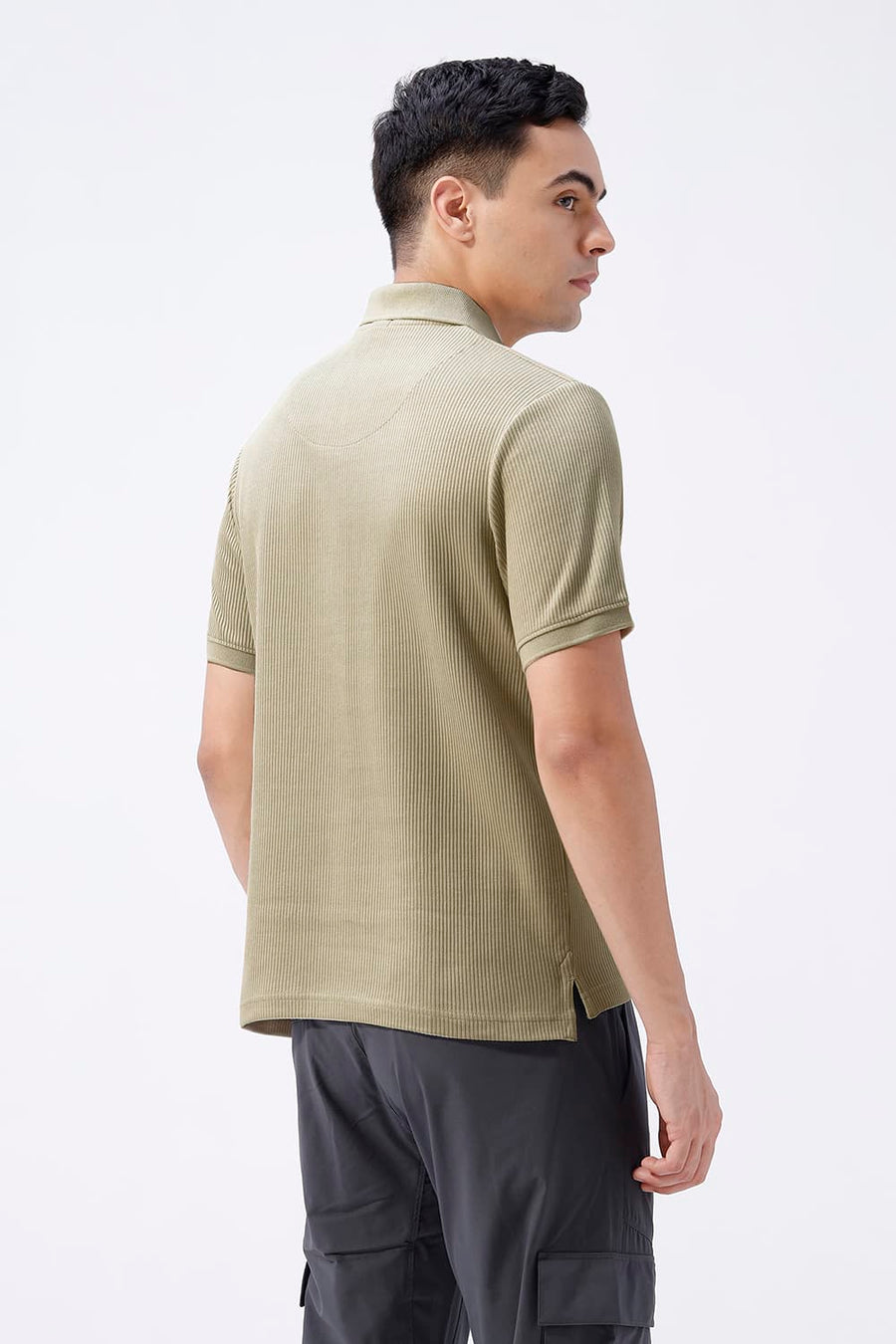 BASICS REGULAR FIT SAFARI COTTON JOHNNY COLLAR POLO T-SHIRT