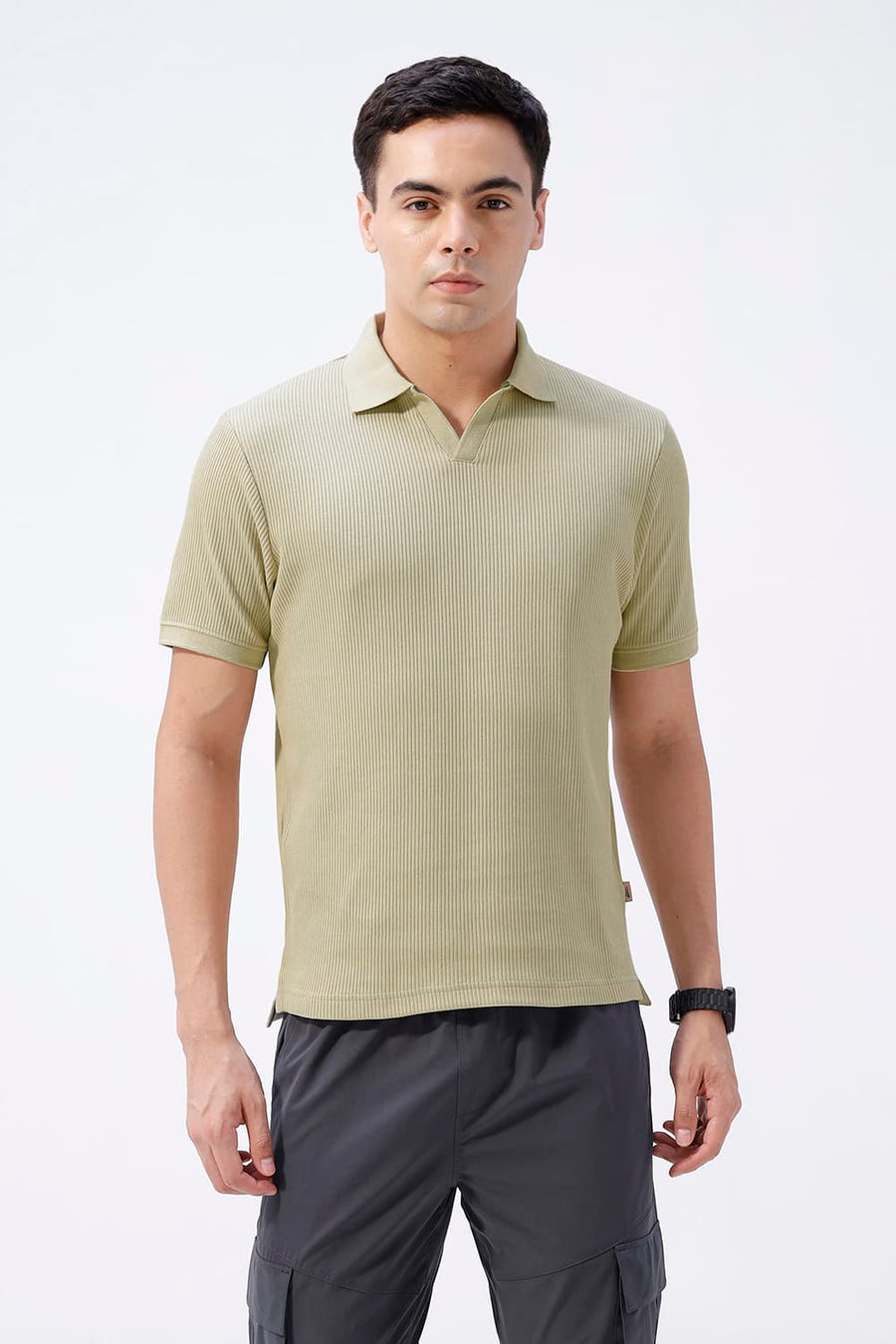 BASICS REGULAR FIT SAFARI COTTON JOHNNY COLLAR POLO T-SHIRT