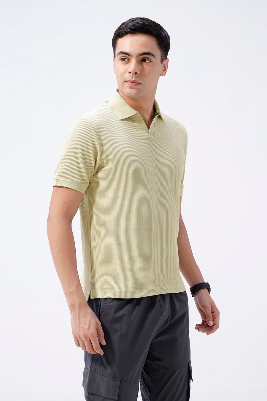 BASICS REGULAR FIT SAFARI COTTON JOHNNY COLLAR POLO T-SHIRT