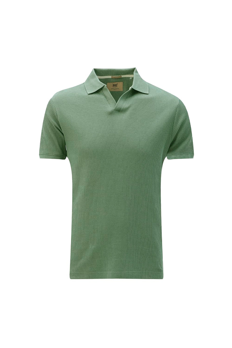 BASICS REGULAR FIT OLIVINE COTTON JOHNNY COLLAR POLO T-SHIRT