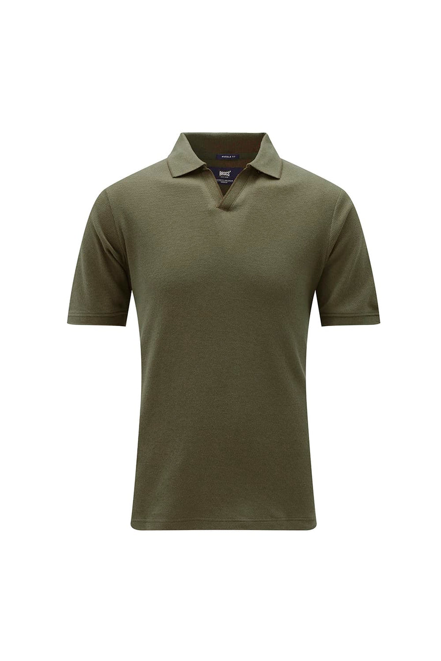 BASICS REGULAR FIT OIL GREEN COTTON JOHNNY COLLAR POLO T-SHIRT