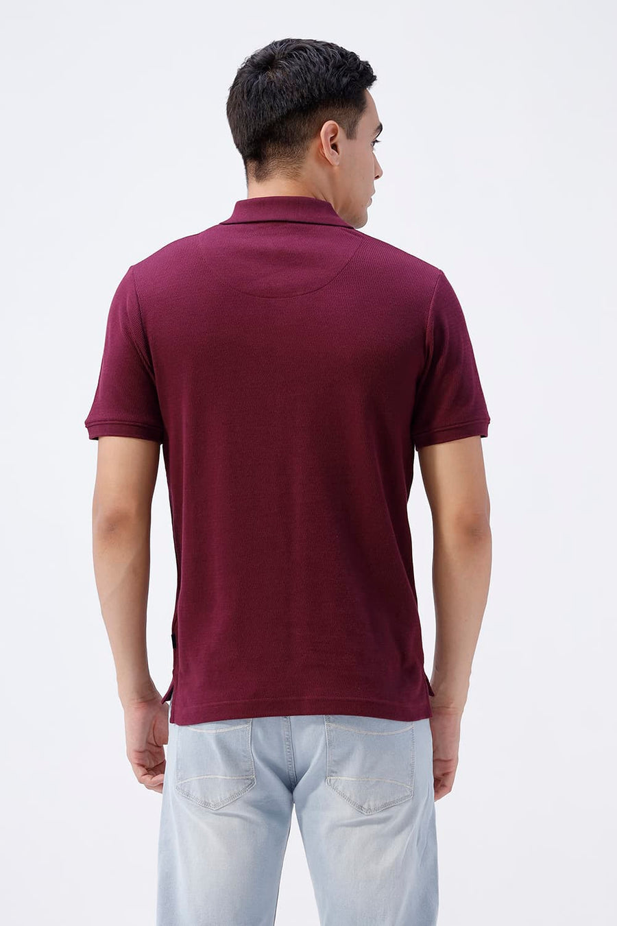 BASICS REGULAR FIT MAUVE WINE COTTON JOHNNY COLLAR POLO T-SHIRT