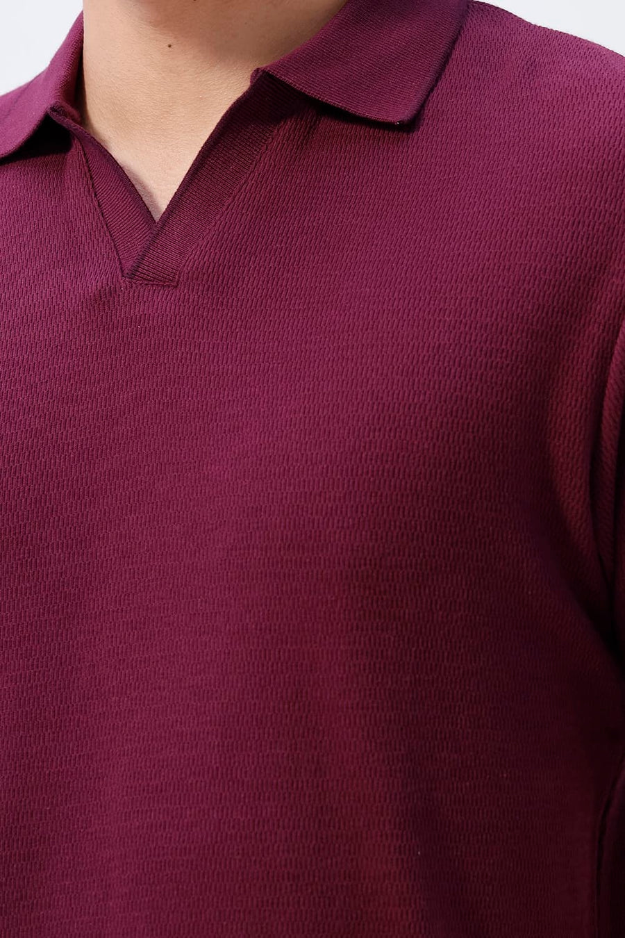 BASICS REGULAR FIT MAUVE WINE COTTON JOHNNY COLLAR POLO T-SHIRT