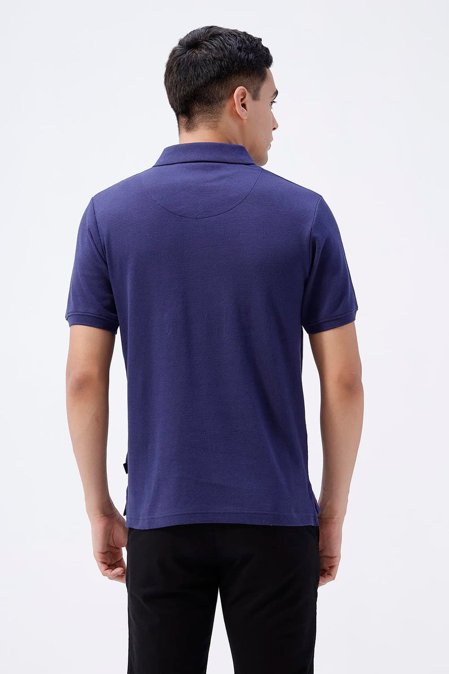 BASICS REGULAR FIT DEEP COBALT COTTON JOHNNY COLLAR POLO T-SHIRT