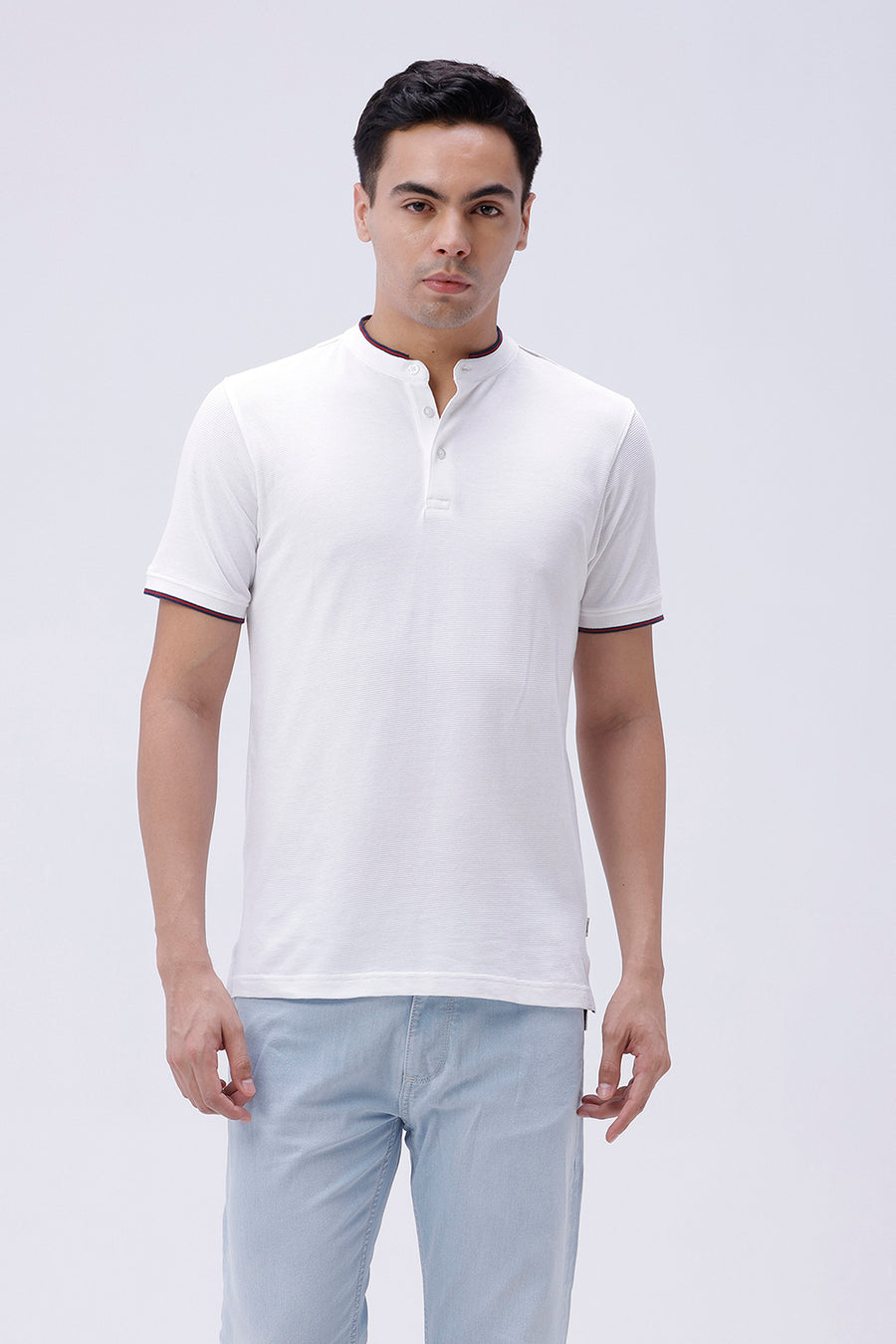 BASICS REGULAR FIT BRIGHT WHITE COTTON POLO T-SHIRT
