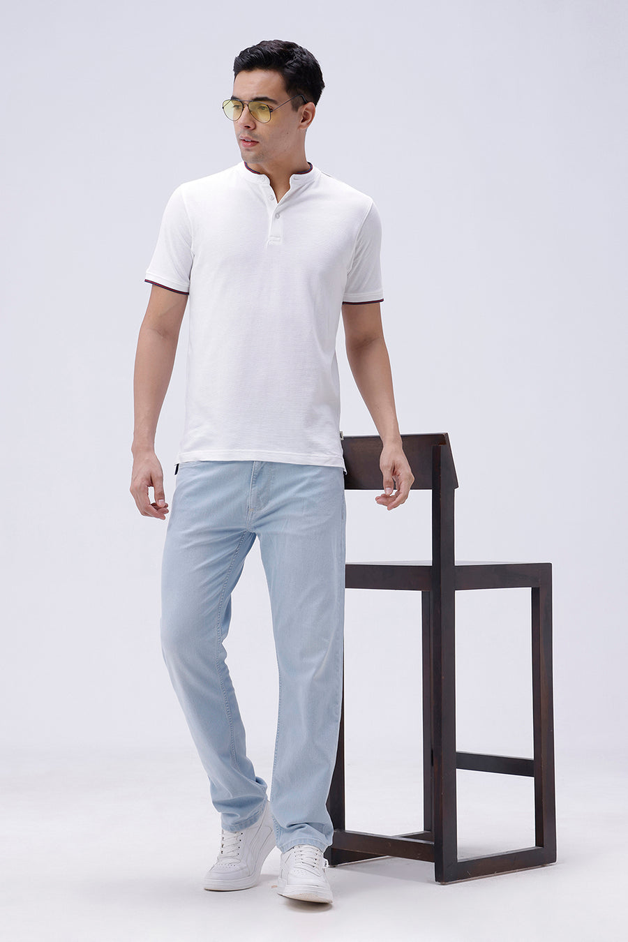 BASICS REGULAR FIT BRIGHT WHITE COTTON POLO T-SHIRT
