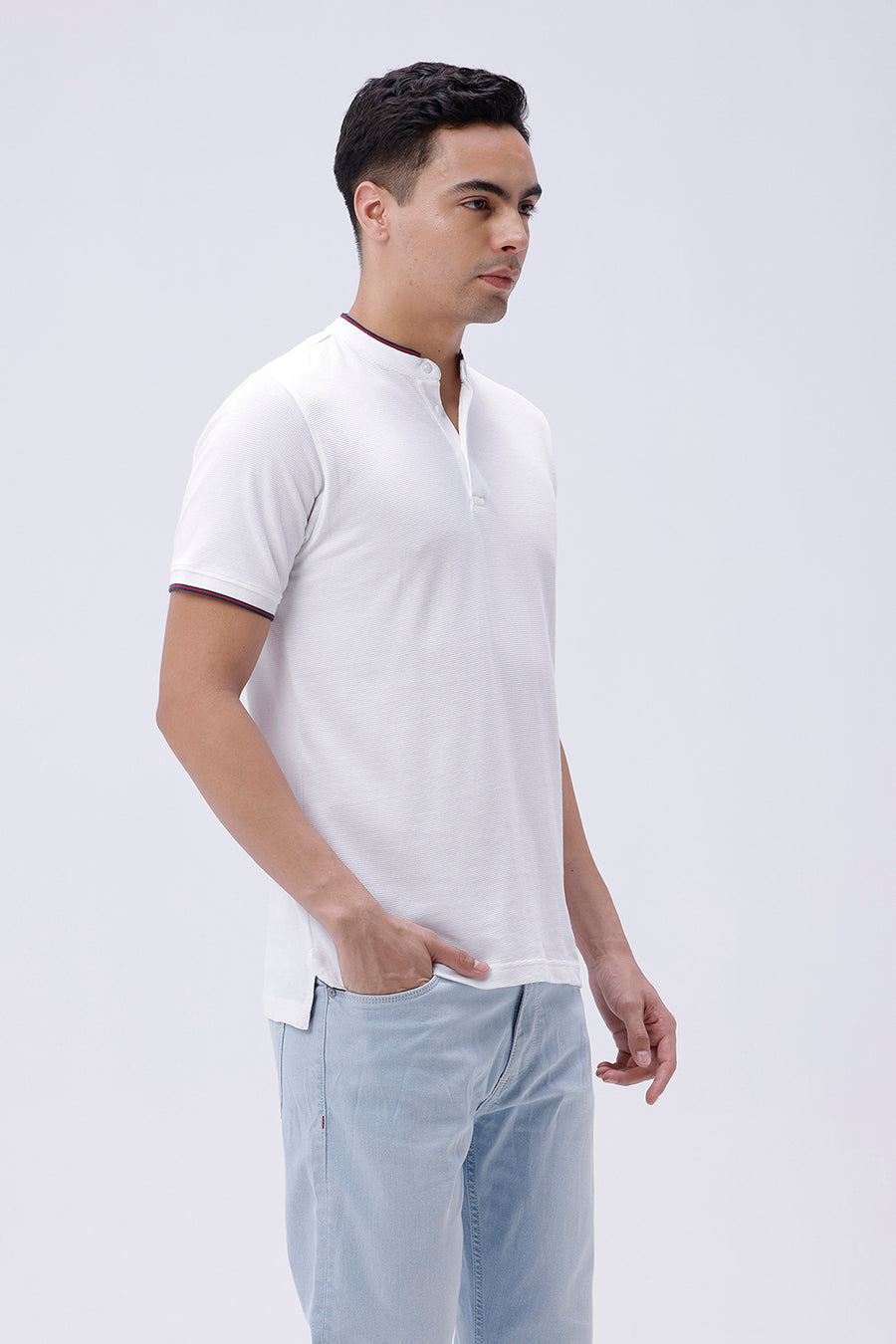 BASICS REGULAR FIT BRIGHT WHITE COTTON POLO T-SHIRT