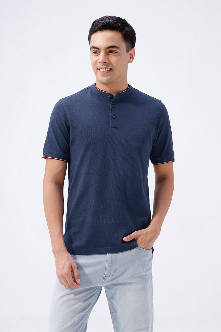 BASICS REGULAR FIT DRESS BLUES COTTON POLO T-SHIRT