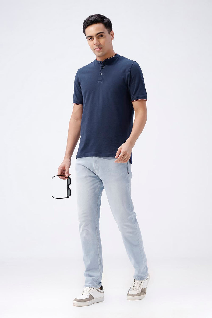 BASICS REGULAR FIT DRESS BLUES COTTON POLO T-SHIRT