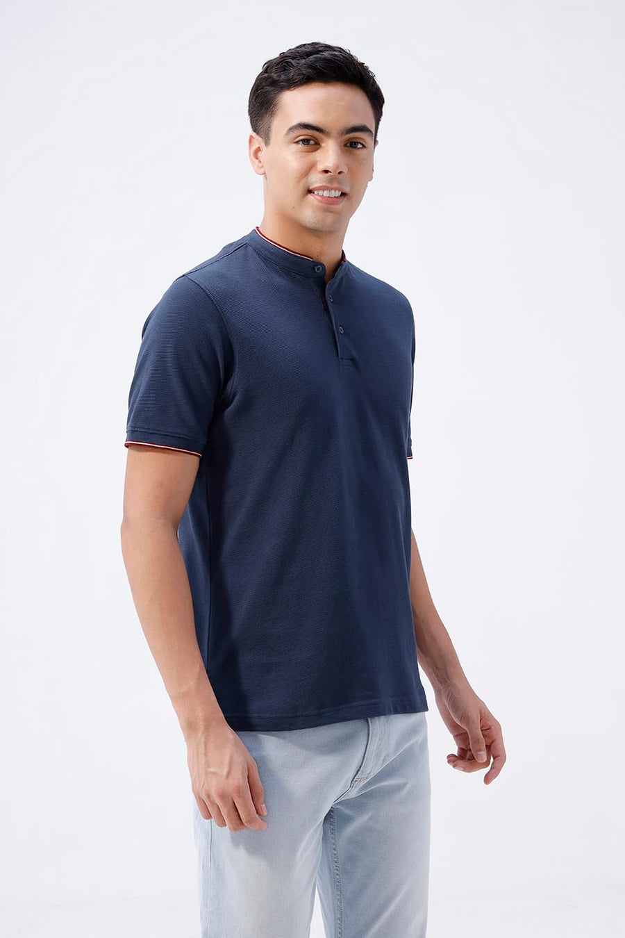 BASICS REGULAR FIT DRESS BLUES COTTON POLO T-SHIRT