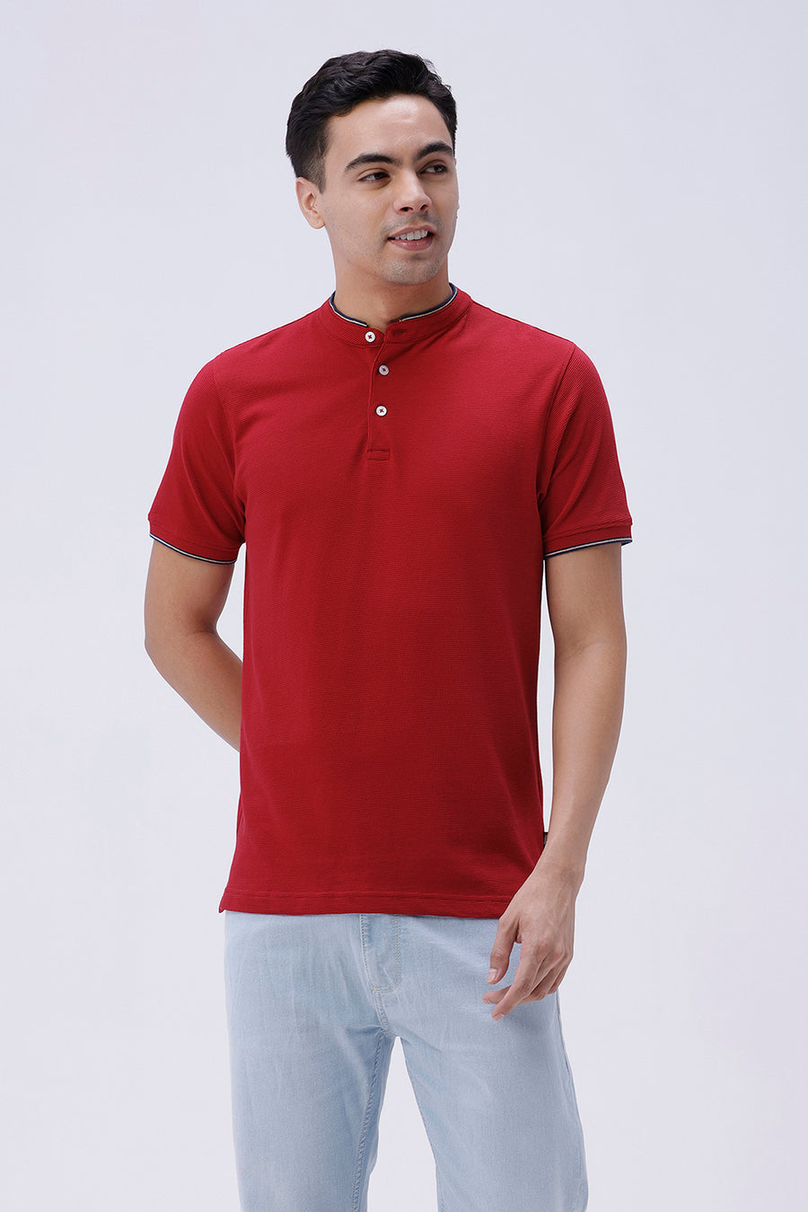 BASICS REGULAR FIT DRESS BLUES COTTON POLO T-SHIRT