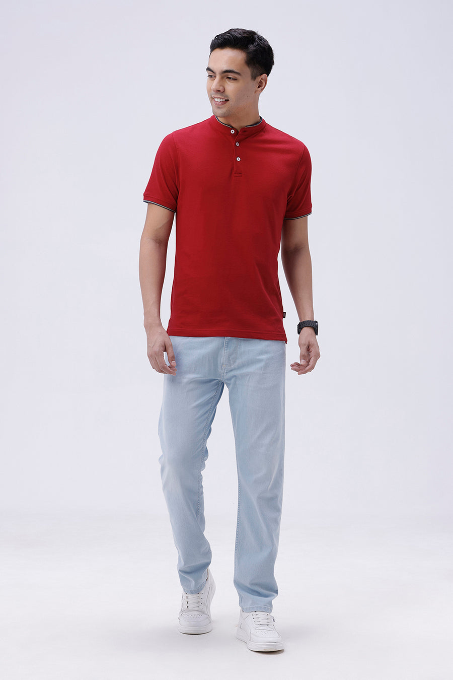 BASICS REGULAR FIT DRESS BLUES COTTON POLO T-SHIRT