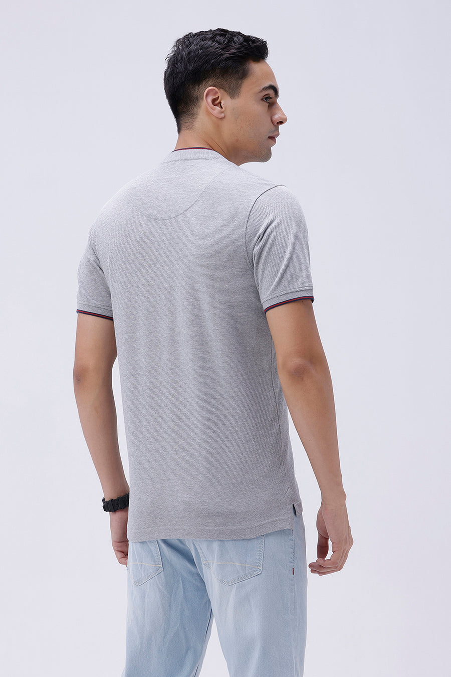 BASICS REGULAR FIT HEATHER GREY COTTON POLYESTER POLO T-SHIRT