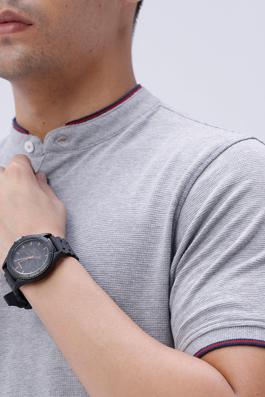 BASICS REGULAR FIT HEATHER GREY COTTON POLYESTER POLO T-SHIRT