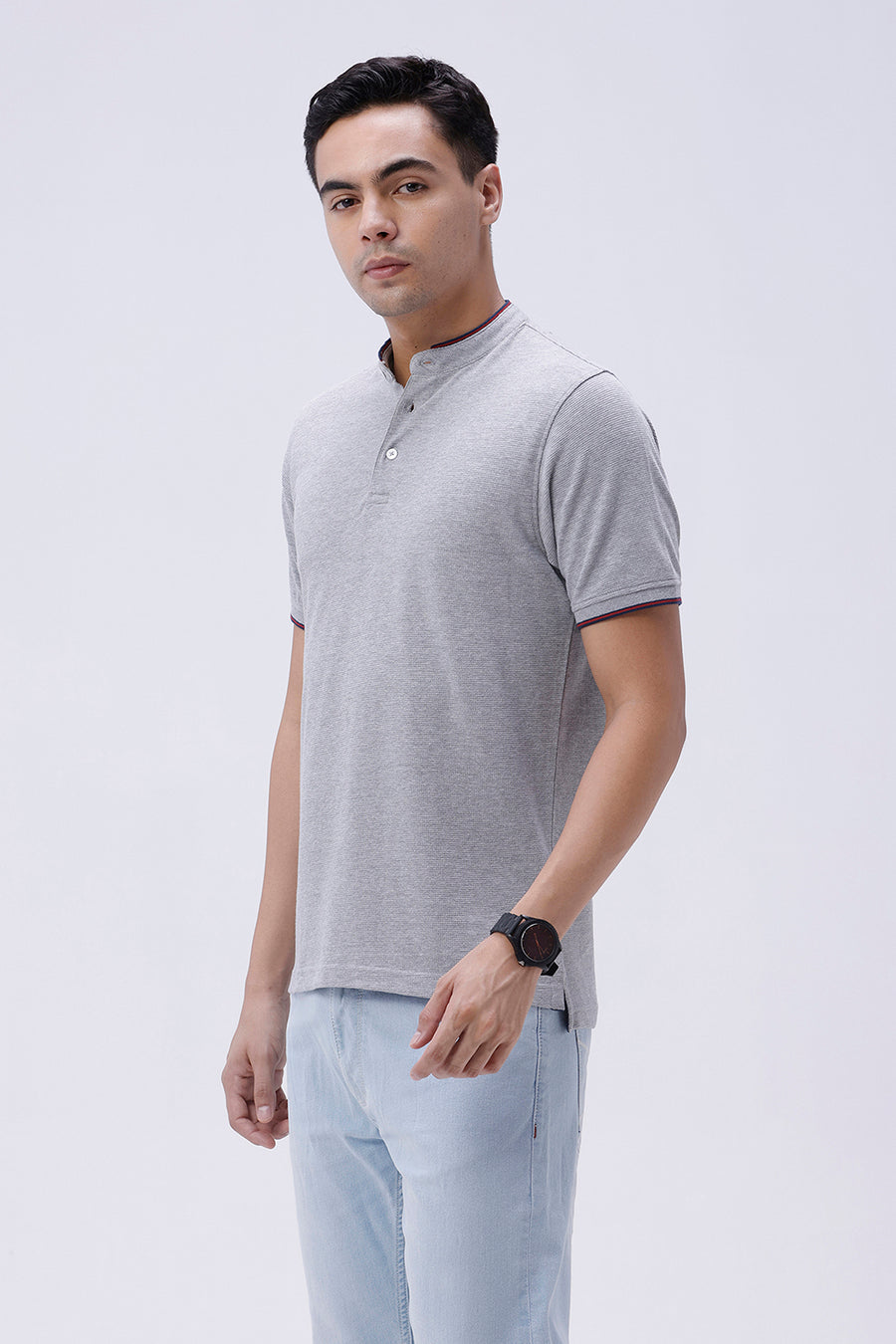 BASICS REGULAR FIT HEATHER GREY COTTON POLYESTER POLO T-SHIRT