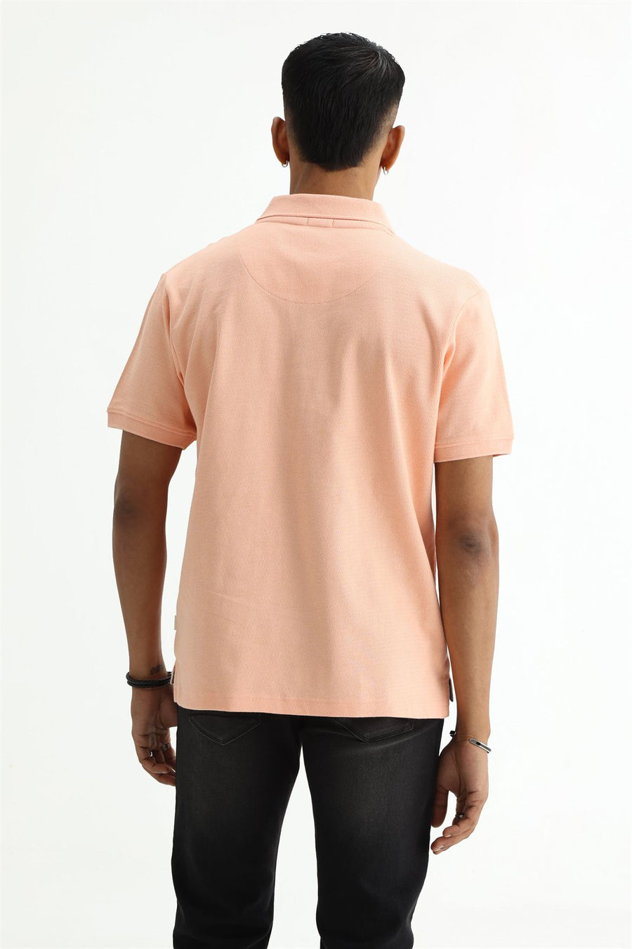BASICS REGULAR FIT PEACH PALAZZO COTTON JOHNNY POLO T-SHIRT