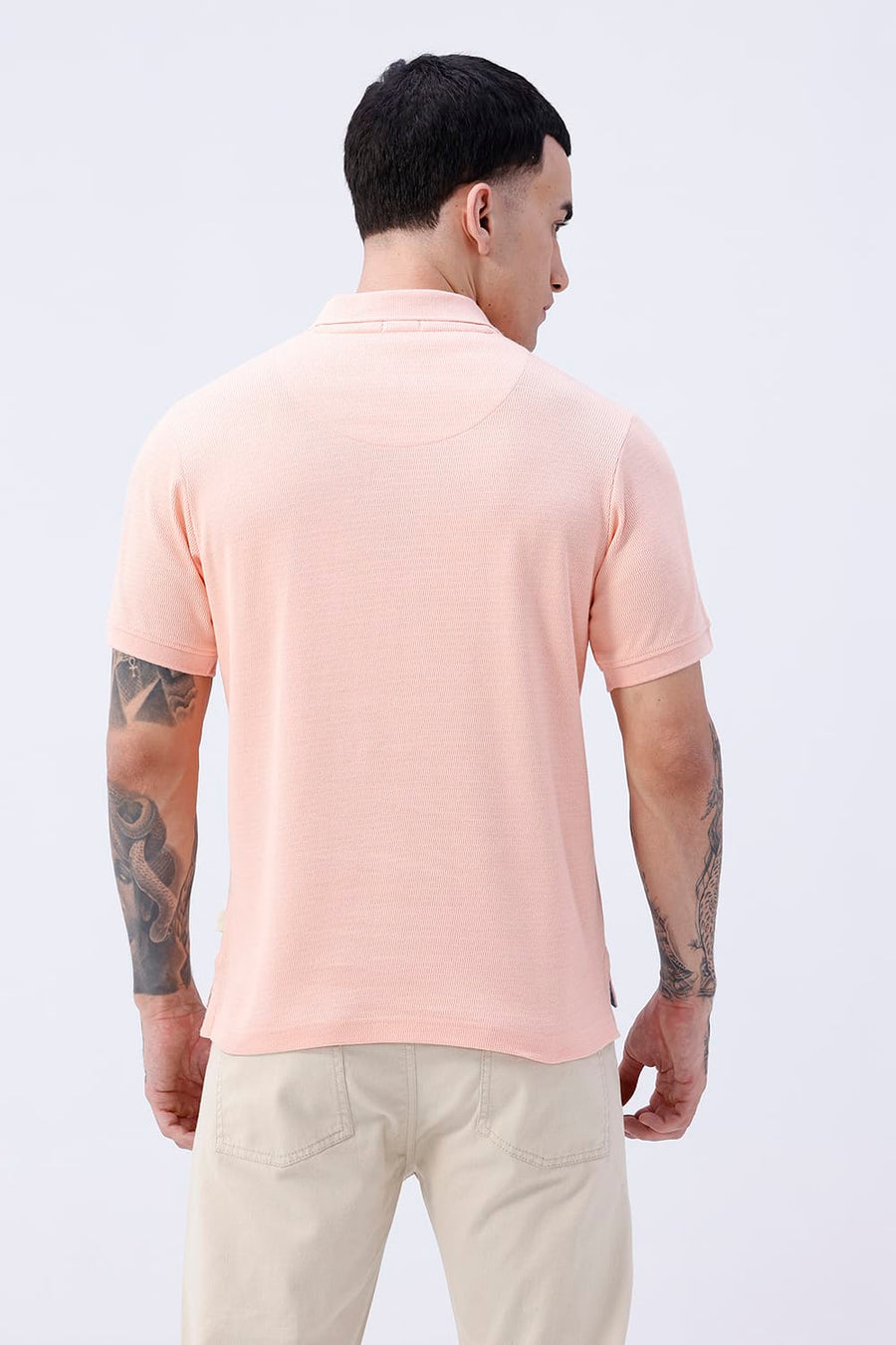 BASICS REGULAR FIT PEACH PALAZZO COTTON JOHNNY POLO T-SHIRT