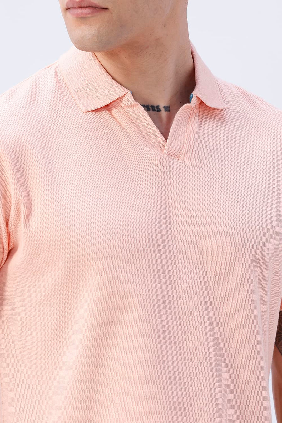 BASICS REGULAR FIT PEACH PALAZZO COTTON JOHNNY POLO T-SHIRT
