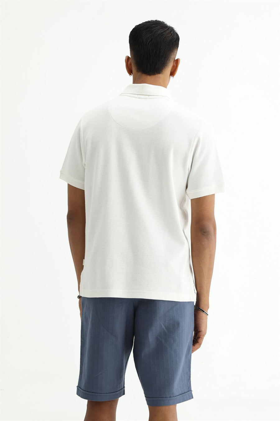 BASICS REGULAR FIT LUCENT WHITE COTTON JOHNNY POLO T-SHIRT