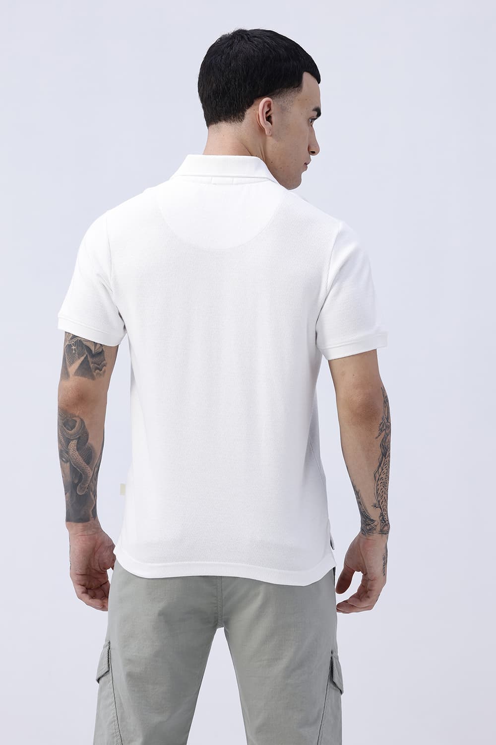 BASICS REGULAR FIT LUCENT WHITE COTTON JOHNNY POLO T-SHIRT