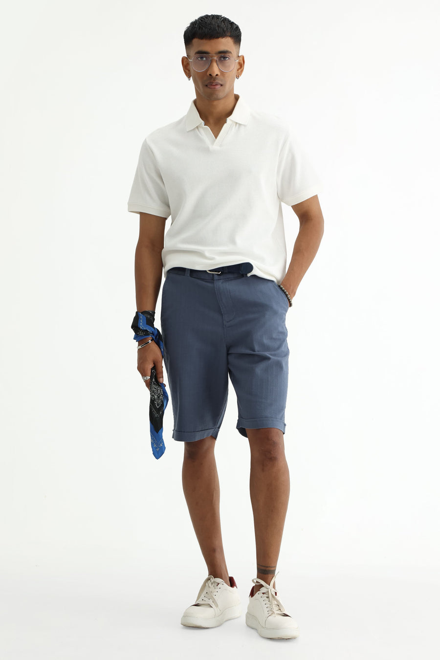 BASICS REGULAR FIT LUCENT WHITE COTTON JOHNNY POLO T-SHIRT