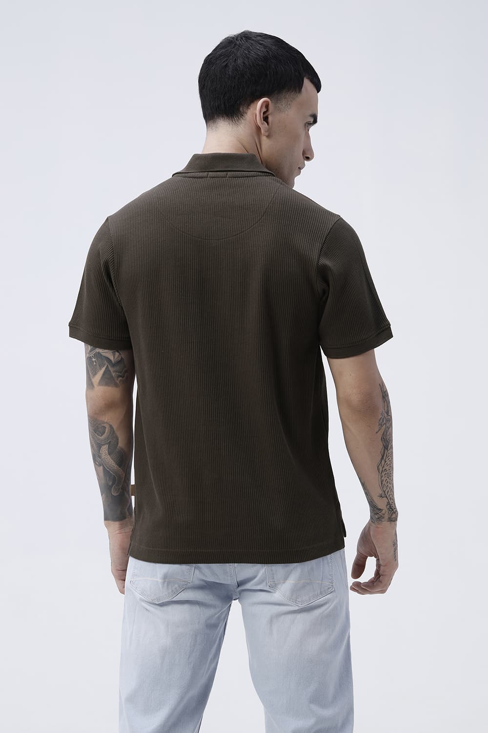 BASICS REGULAR FIT WERN COTTON JOHNNY POLO T-SHIRT