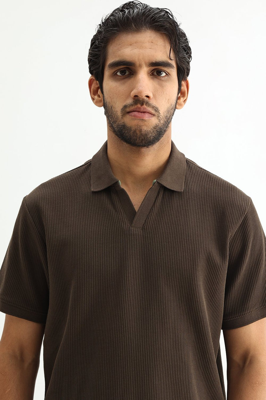 BASICS REGULAR FIT WERN COTTON JOHNNY POLO T-SHIRT