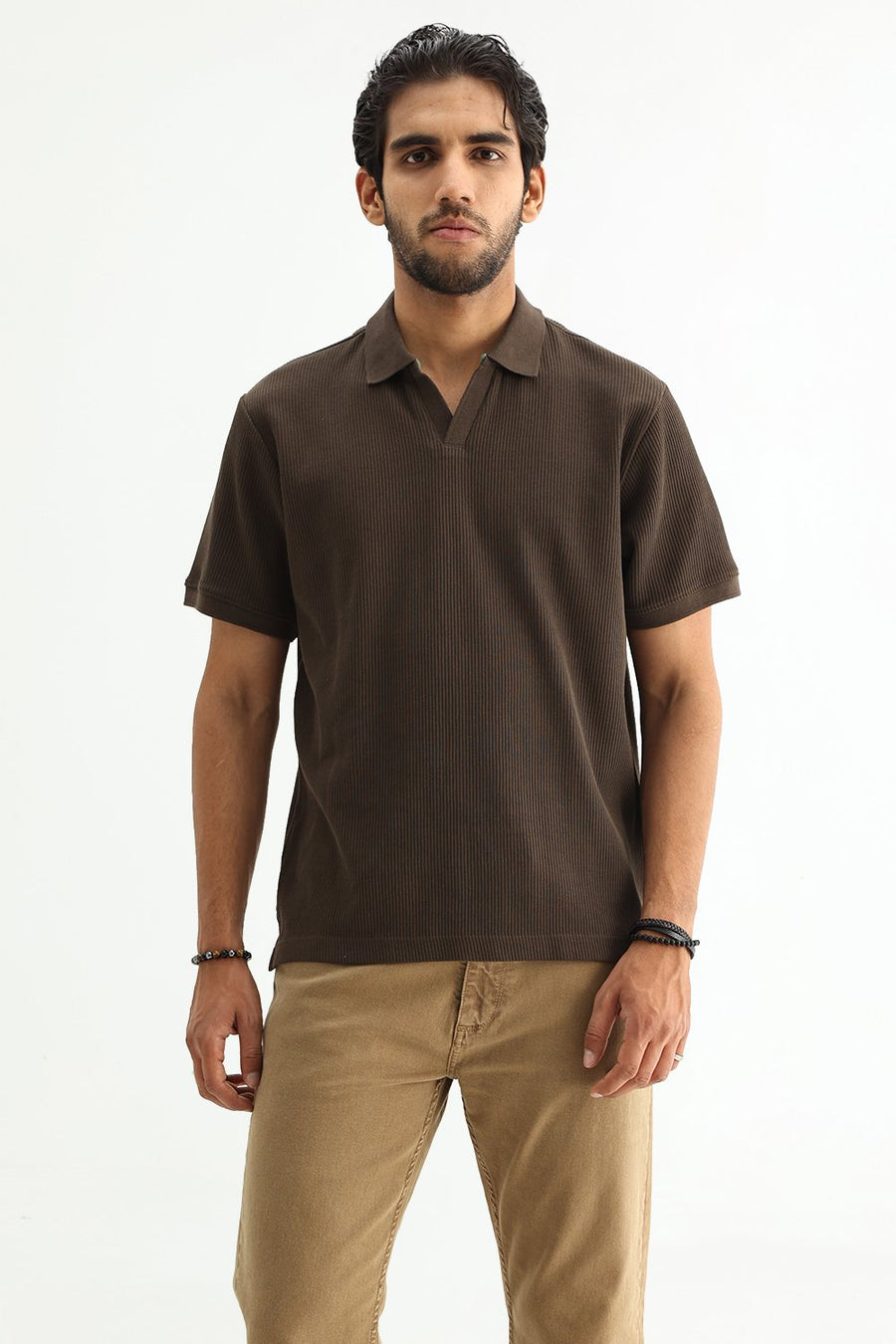 BASICS REGULAR FIT WERN COTTON JOHNNY POLO T-SHIRT