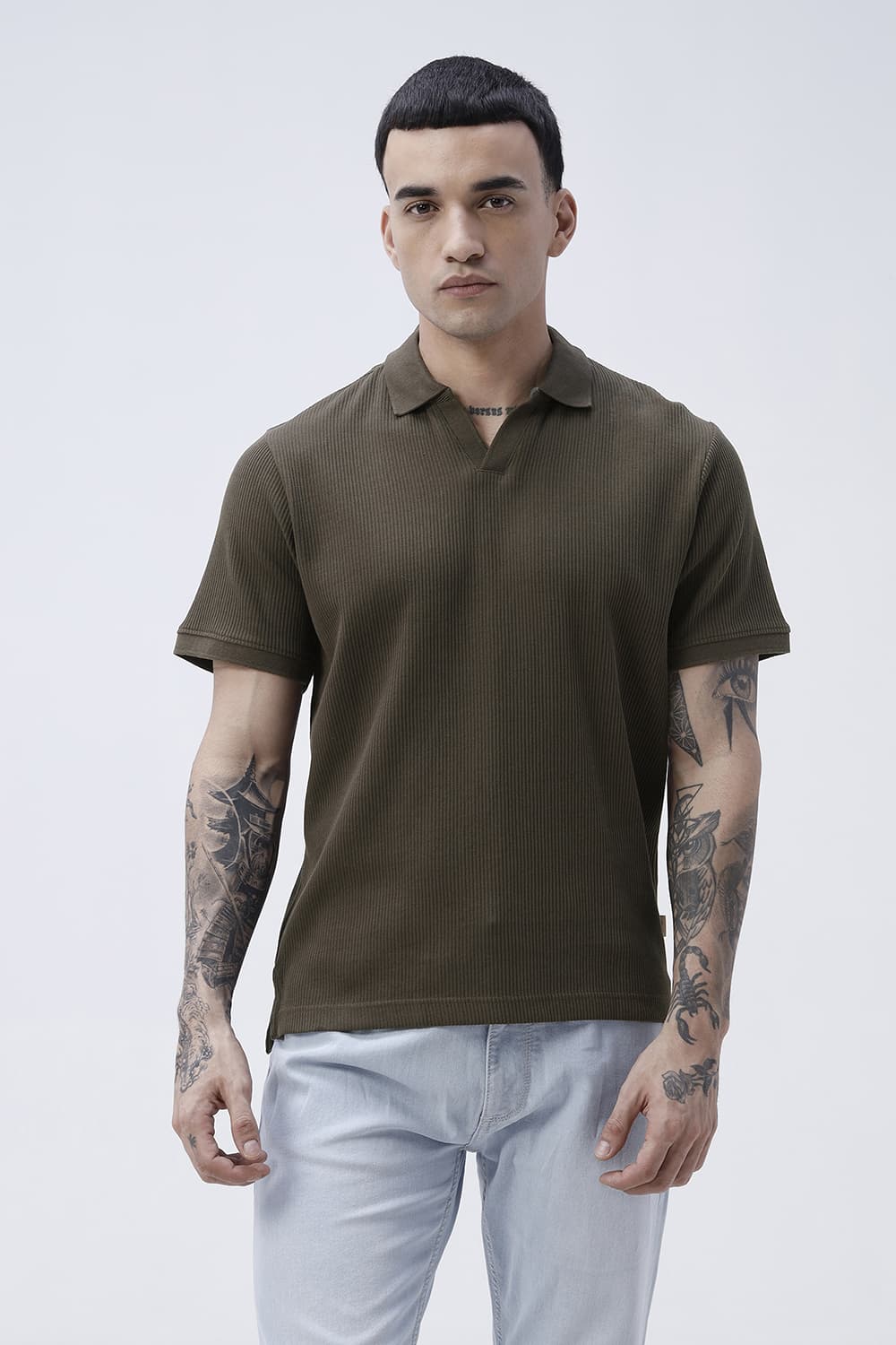 BASICS REGULAR FIT WERN COTTON JOHNNY POLO T-SHIRT