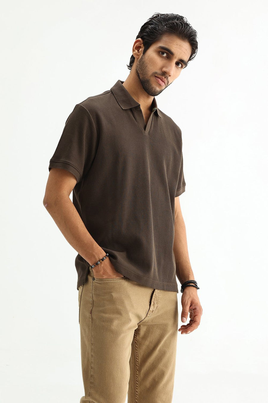 BASICS REGULAR FIT WERN COTTON JOHNNY POLO T-SHIRT