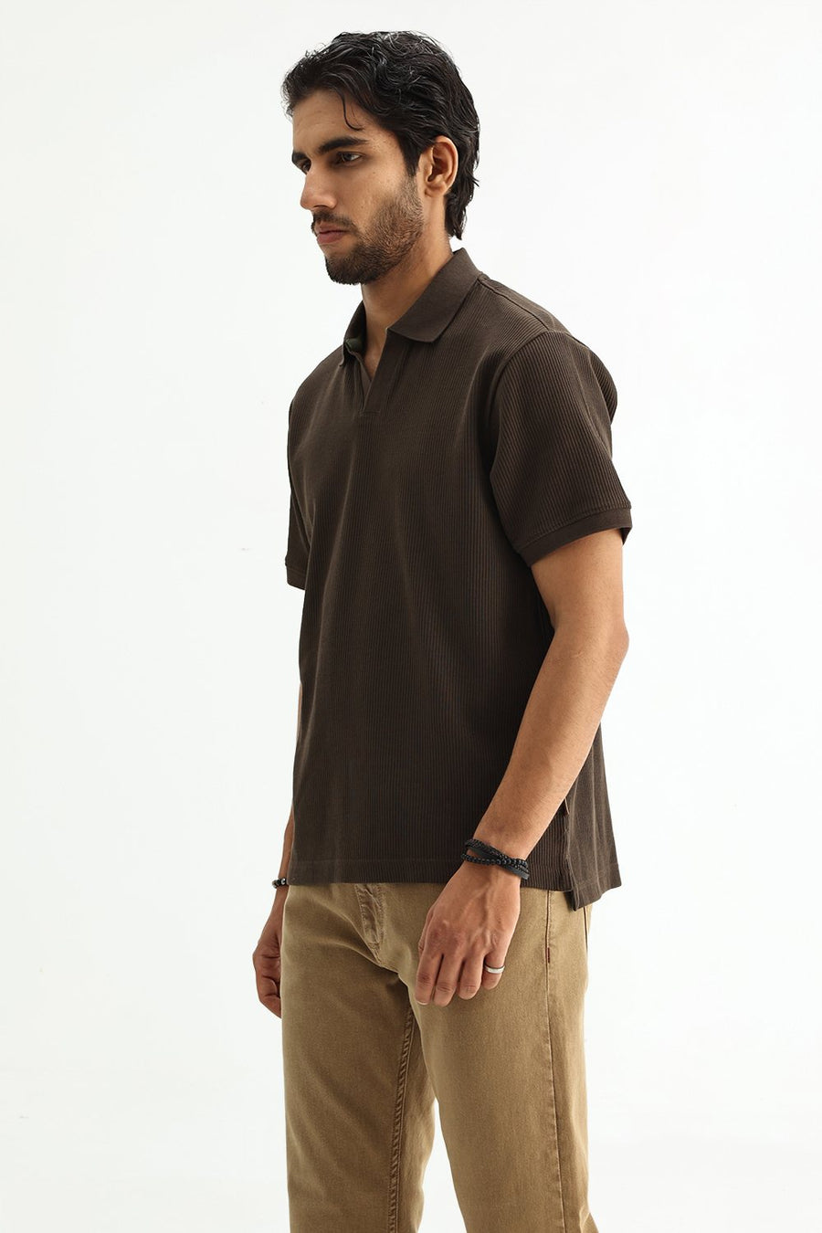 BASICS REGULAR FIT WERN COTTON JOHNNY POLO T-SHIRT