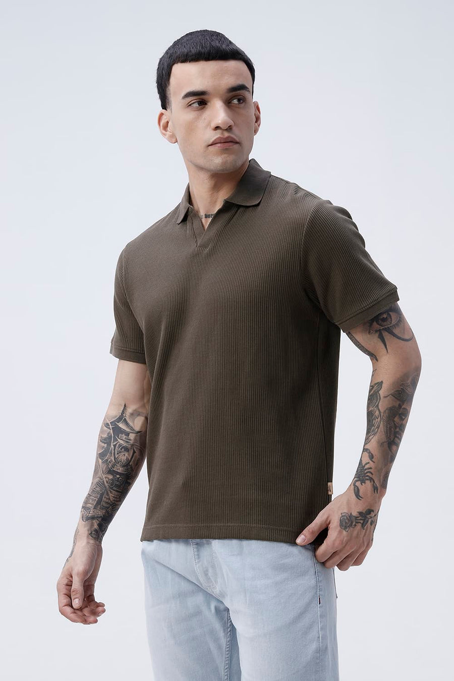 BASICS REGULAR FIT WERN COTTON JOHNNY POLO T-SHIRT