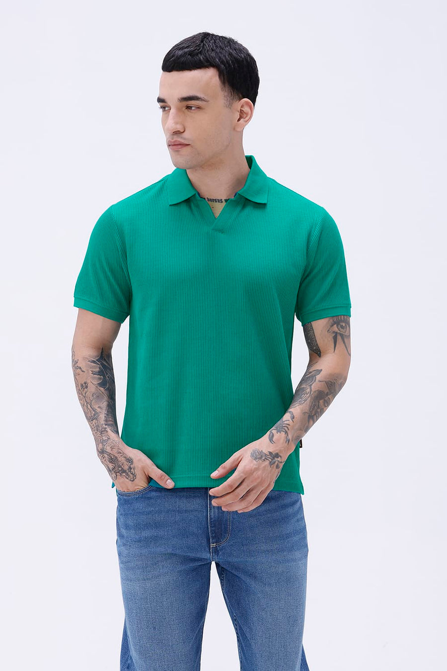 BASICS REGULAR FIT KAYAKING COTTON JOHNNY POLO T-SHIRT