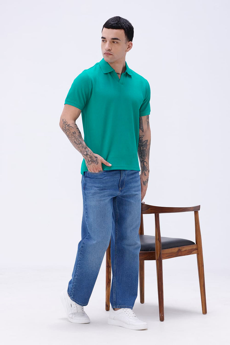 BASICS REGULAR FIT KAYAKING COTTON JOHNNY POLO T-SHIRT