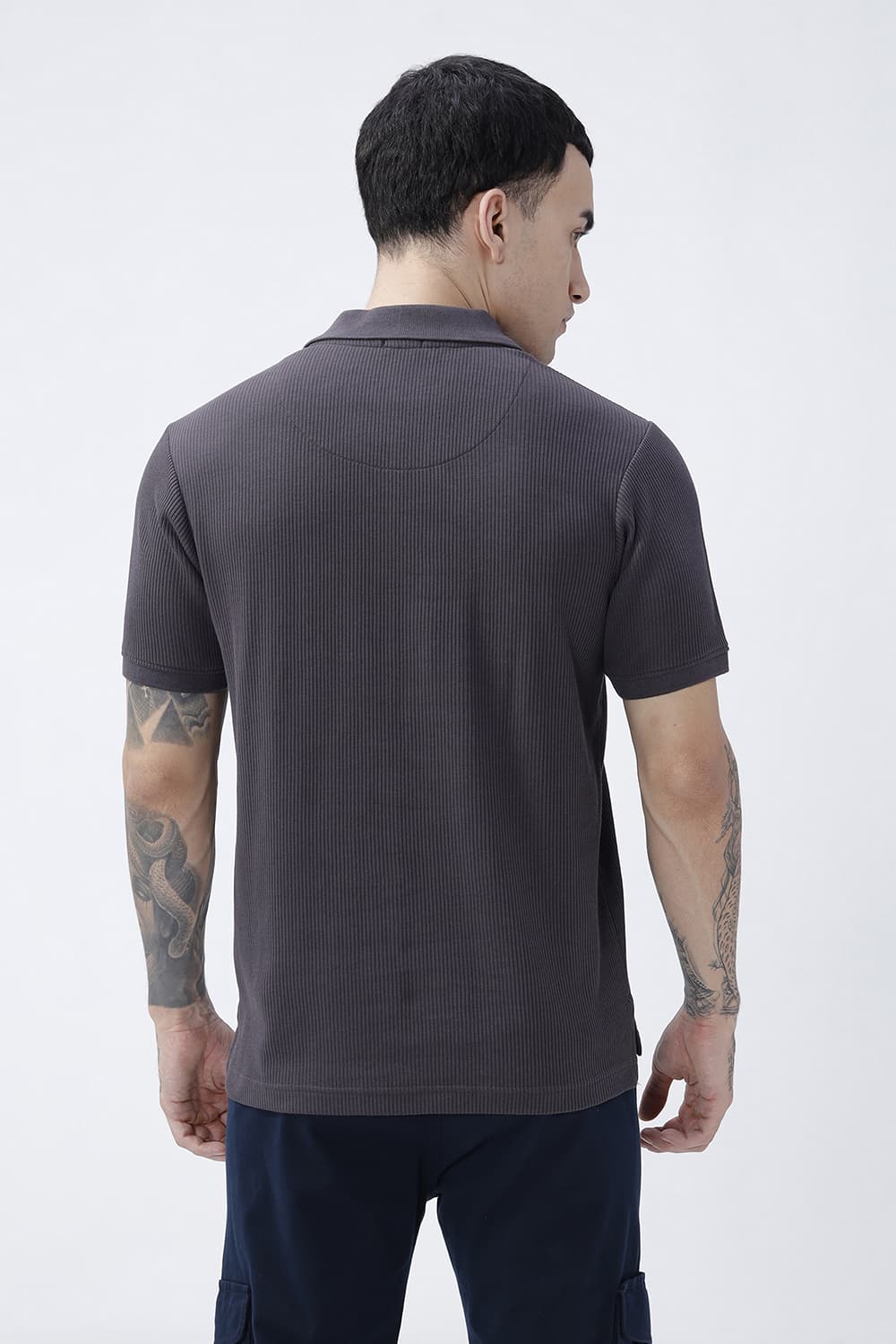 BASICS REGULAR FIT BLACK SEA COTTON JOHNNY POLO T-SHIRT