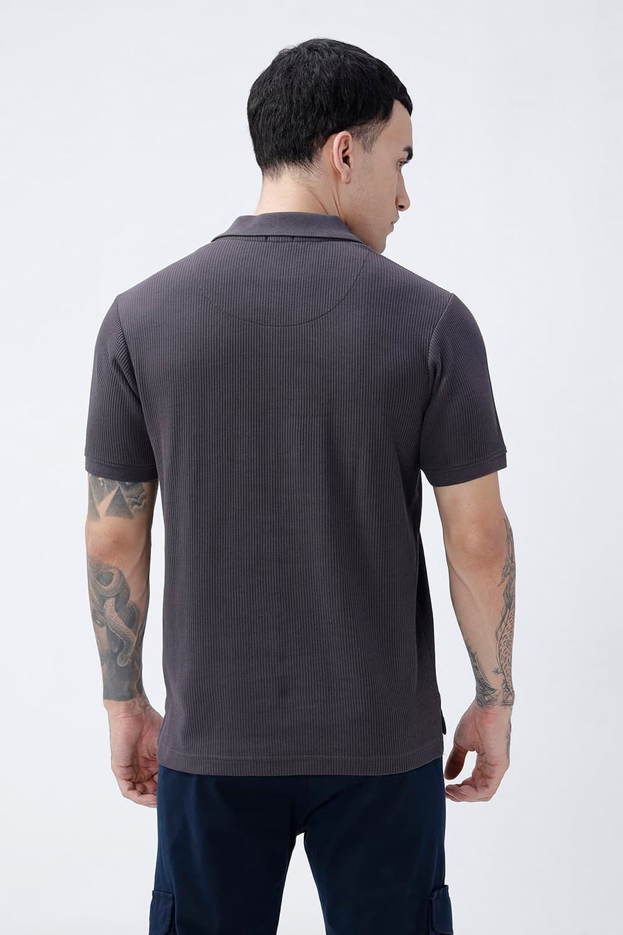 BASICS REGULAR FIT BLACK SEA COTTON JOHNNY POLO T-SHIRT