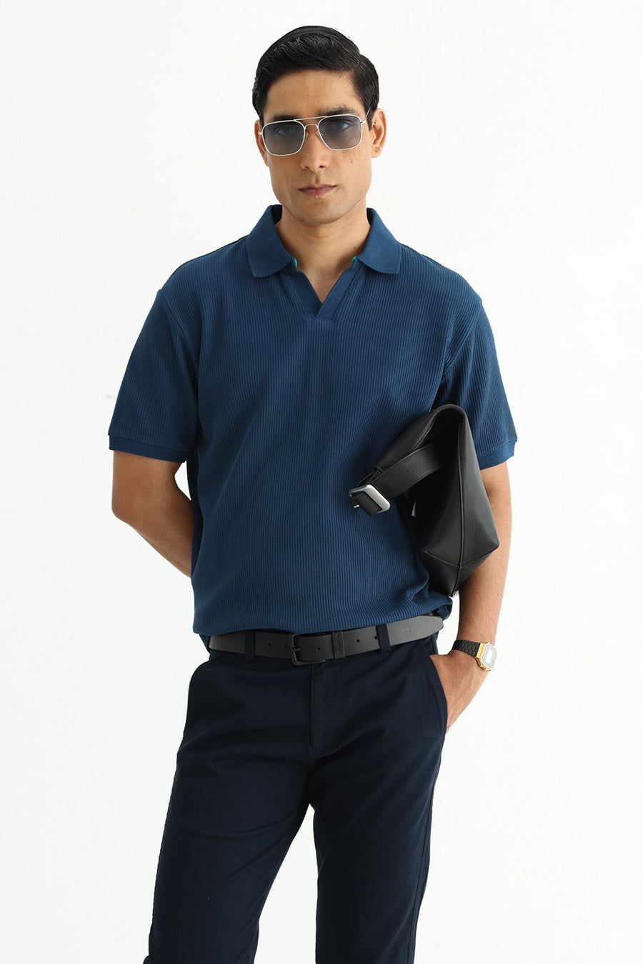 BASICS REGULAR FIT TITAN COTTON JOHNNY POLO T-SHIRT