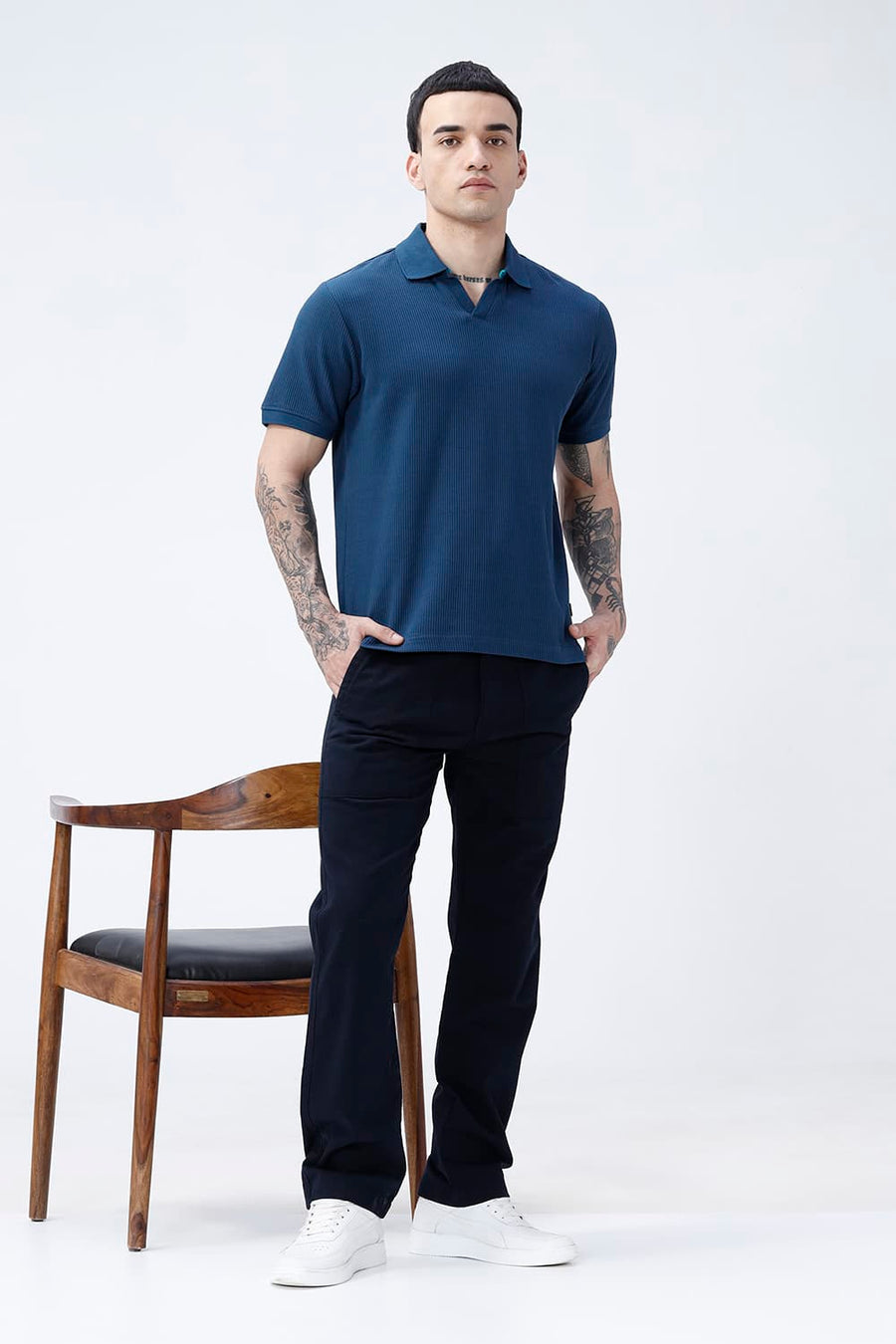 BASICS REGULAR FIT TITAN COTTON JOHNNY POLO T-SHIRT