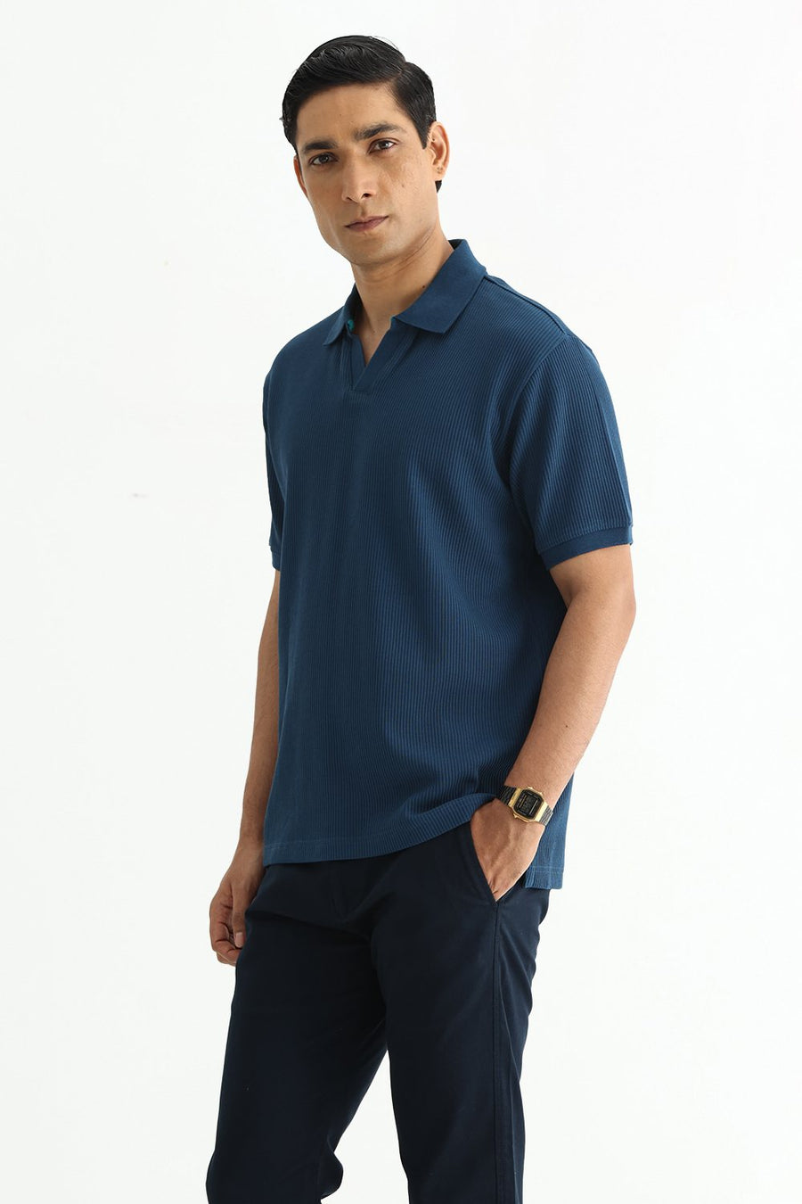 BASICS REGULAR FIT TITAN COTTON JOHNNY POLO T-SHIRT